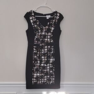 Chic Black and White Geometric Midi Dress